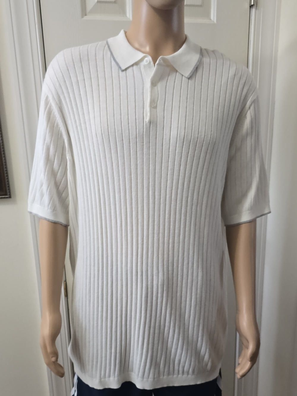 SONOMA BRAND MEN'S BIG & TALL WHITE RIBBED PULLOVER POLO SWEATER SIZE 2XLT